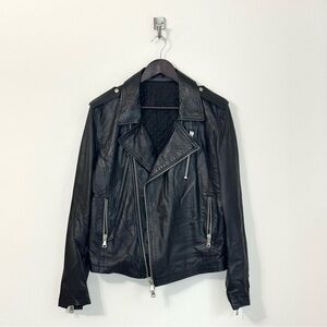 Black Leather Moto Jacket Size 48